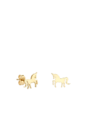 Kids Unicorn Earrings, 14k Yellow Gold